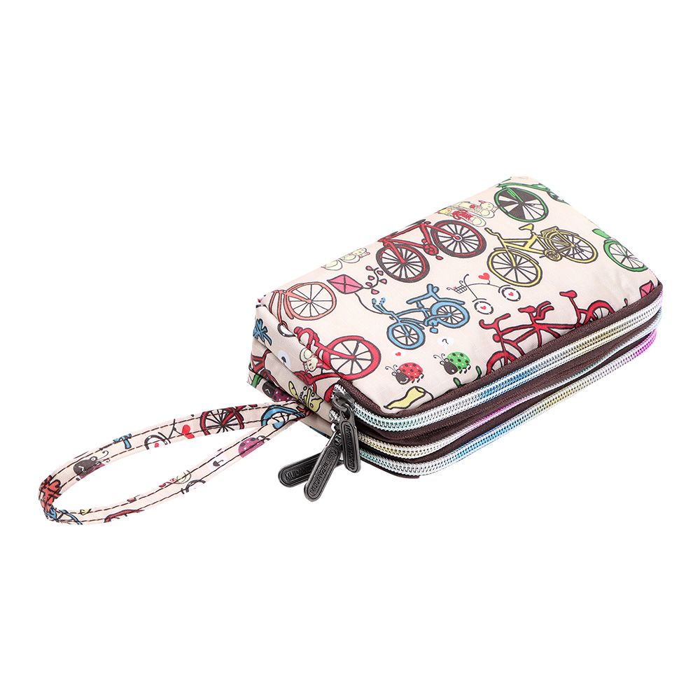 Women Handbag Print Canvas Wristlet Bag, Three Layer Long Wallet, Large Capacity Coin Purse, Waterproof