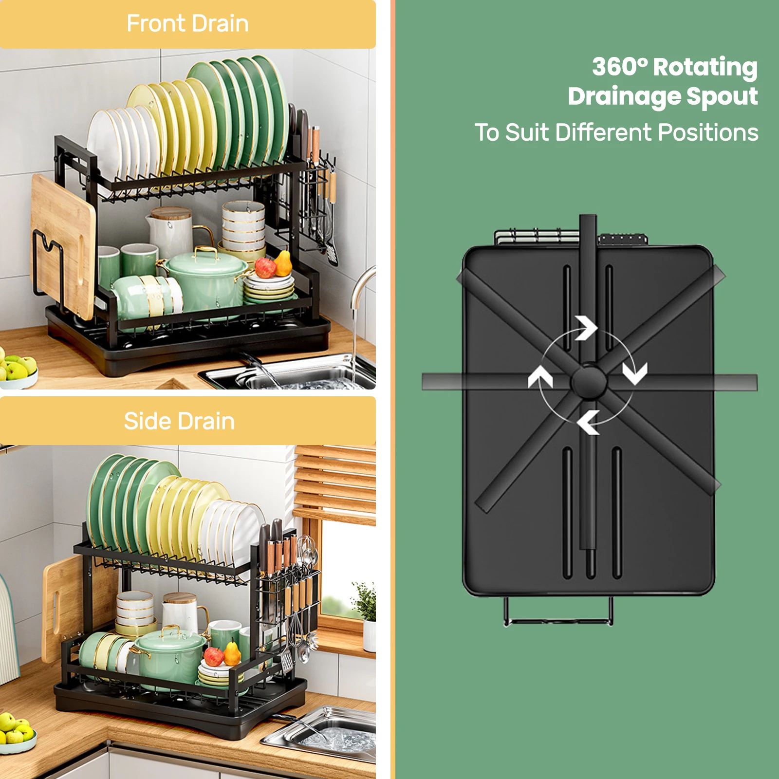 Rustproof Dish Drainer Rack, Utensils Holder & Drip Tray, Large Capacity Kitchen Drying Rack