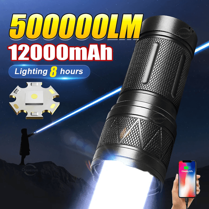 Ultra Bright LED Rechargeable Flashlight with Zoomable Beam and 50000 Lumens Power