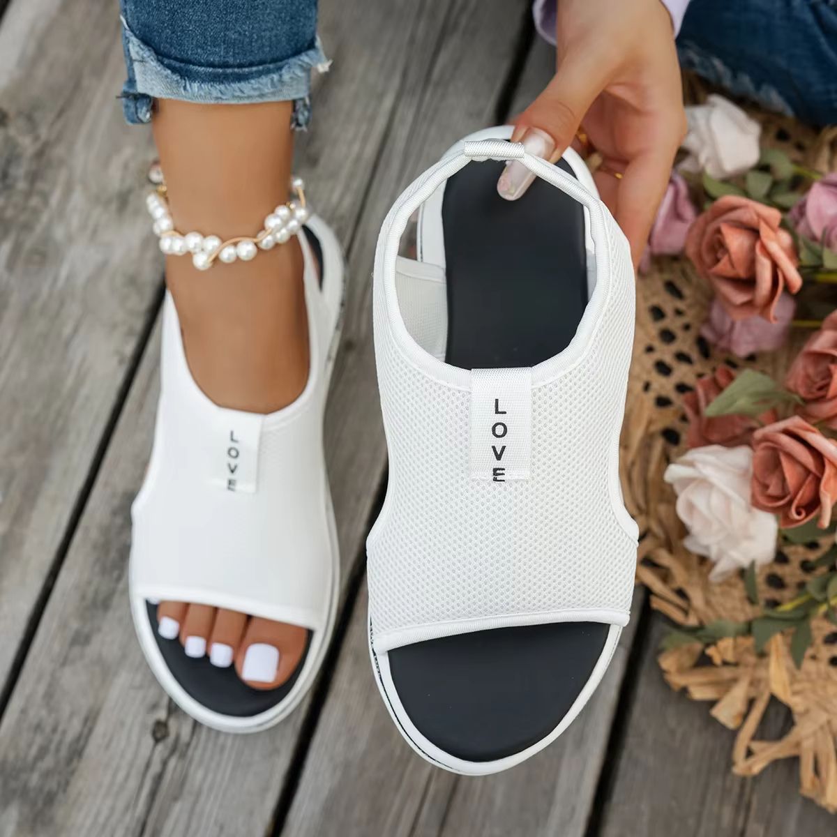 Women's Mesh Platform Sandals – Breathable Slip-On Summer Shoes with Open Toe Design
