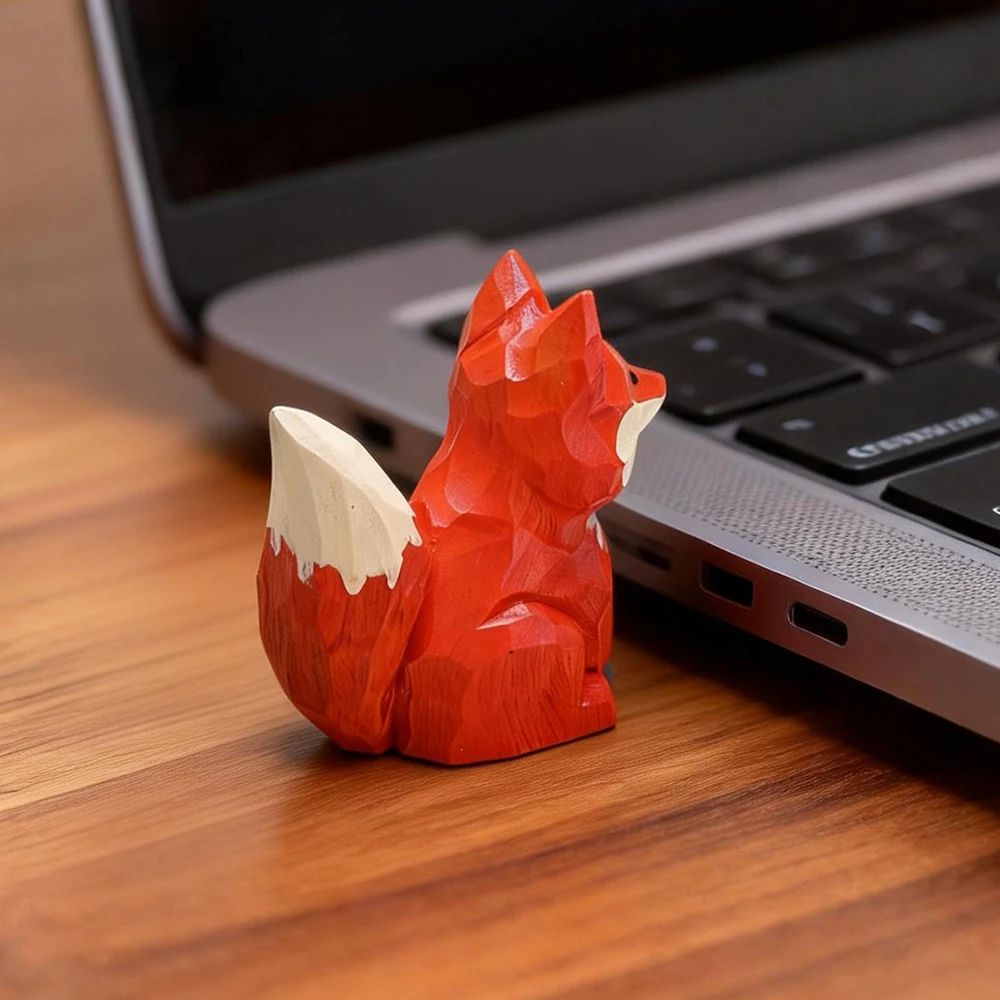 Handmade Wooden Fox Sculpture Decor