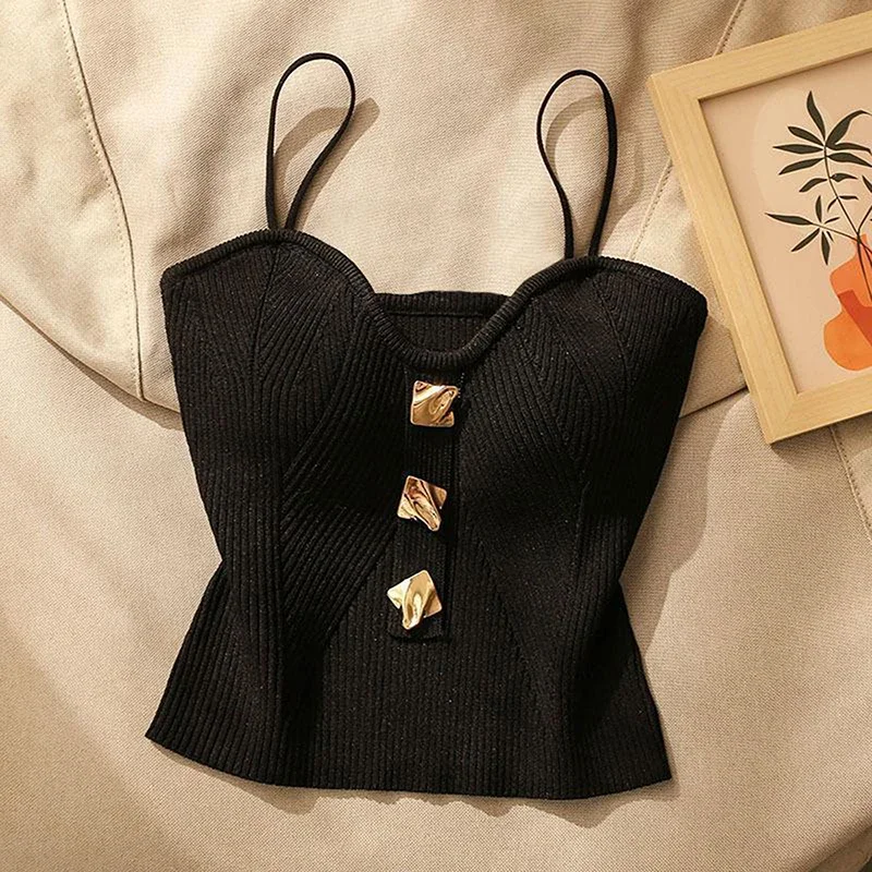 Sexy Beauty Women'S French Style Summer Cross-Knit Suspender Camisole Slim Fit T-Shirt