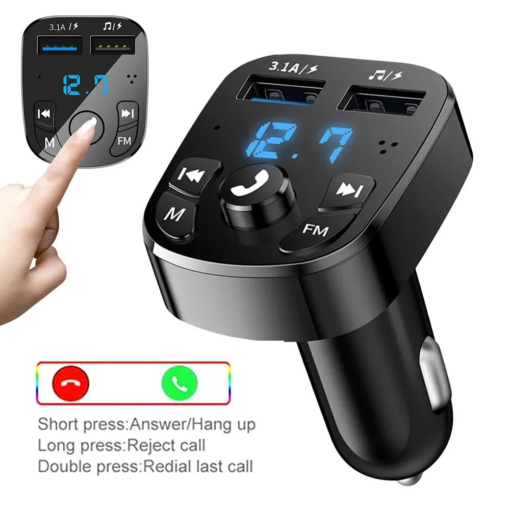 Bluetooth FM Transmitter Car Charger with Dual USB Fast Charging and MP3 Player