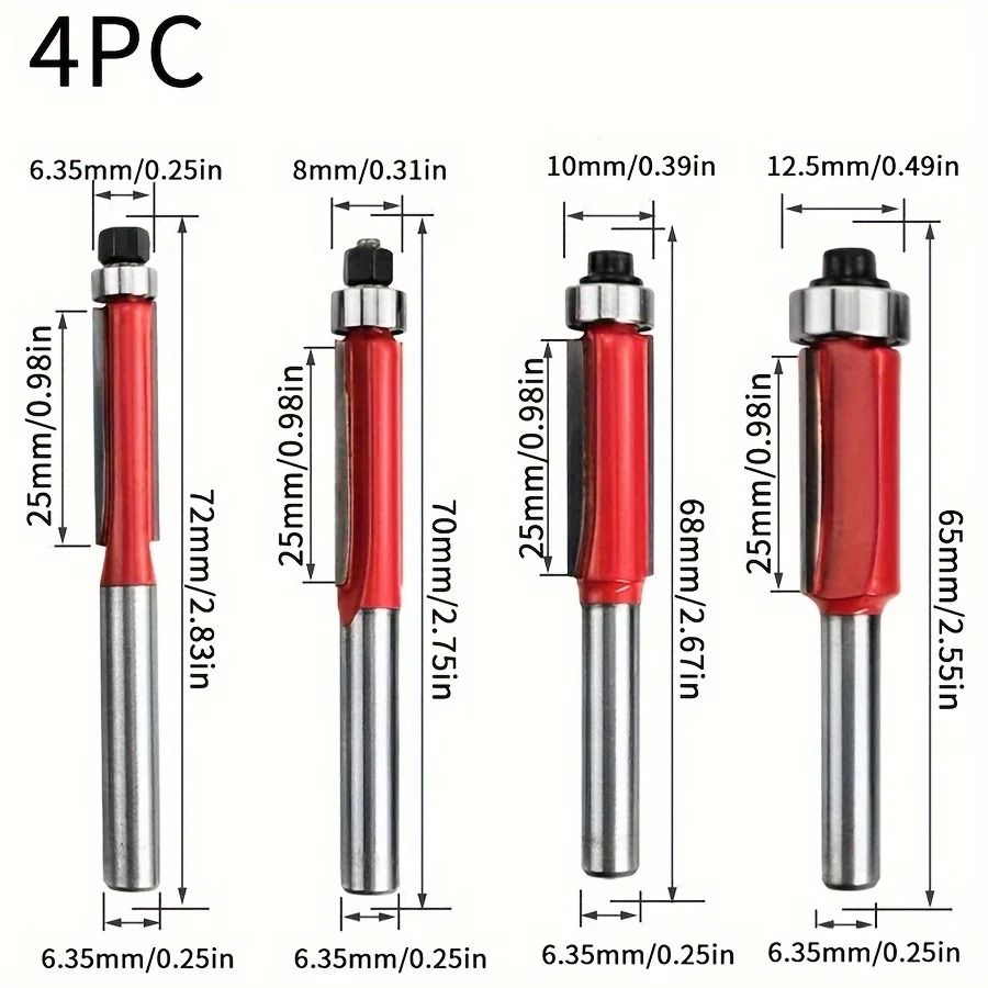 Premium 4 Piece Woodworking Router Bit Set for Smooth Cutting and Detailing