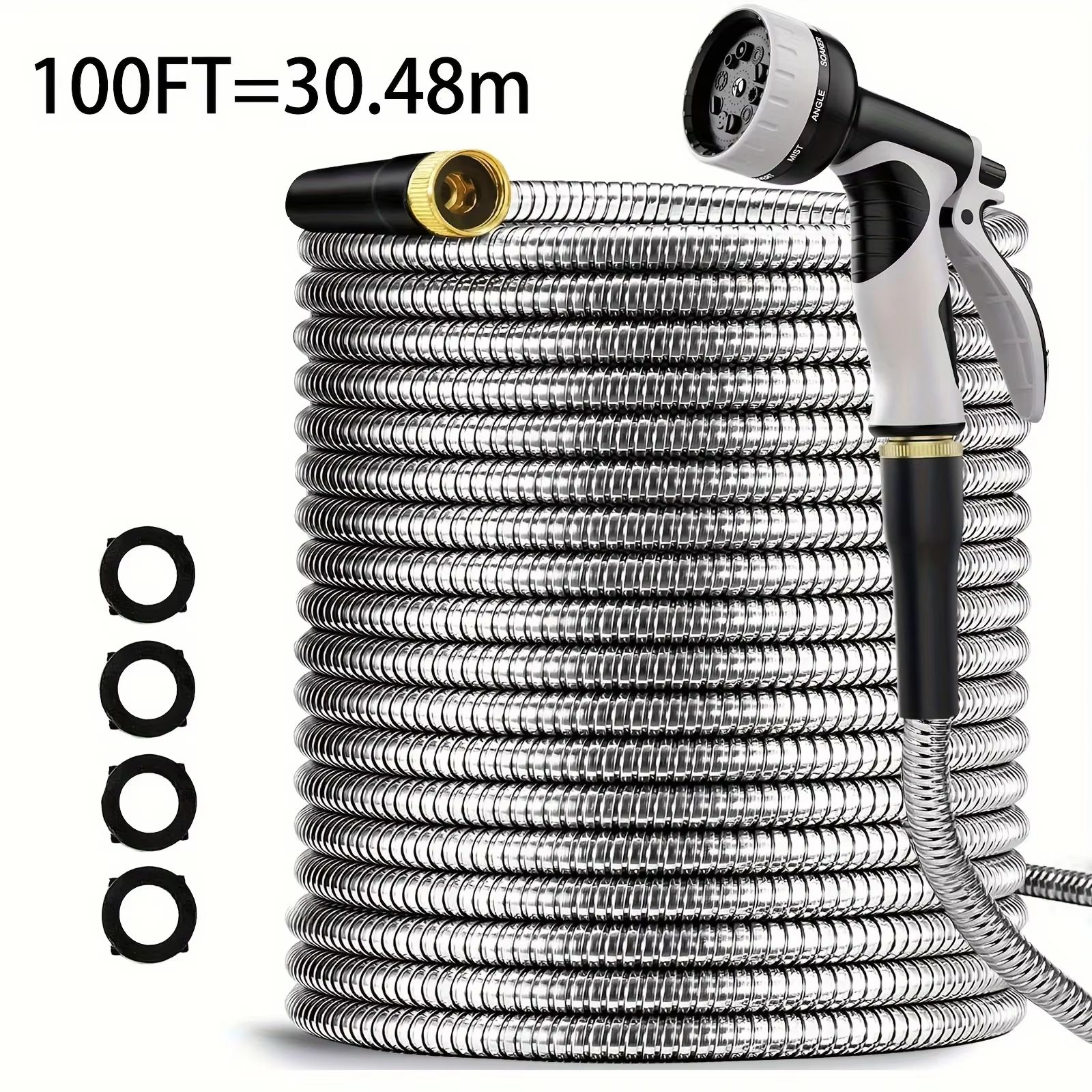 Heavy Duty Garden Hose with Stainless Steel Pipe and Adjustable 10-Function Spray Nozzle