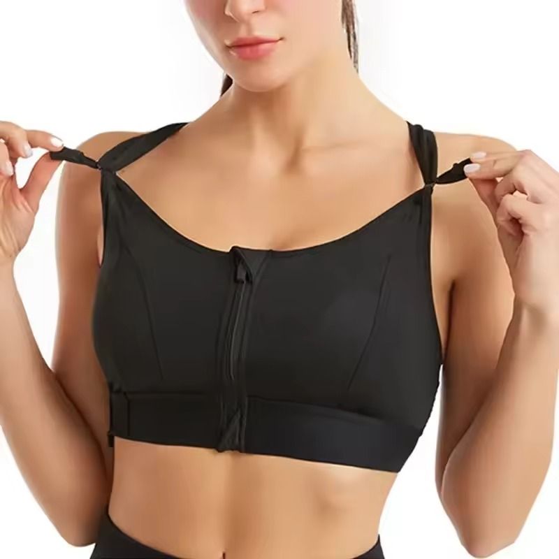Front Zipper Sports Bra with Adjustable Straps and Shockproof Support for Women