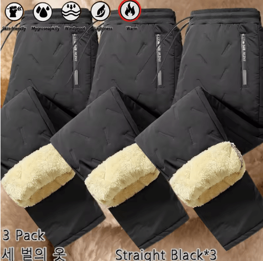 3 Pack Mens Winter Fleece Pants Waterproof Windproof Lambswool Thermal Trousers