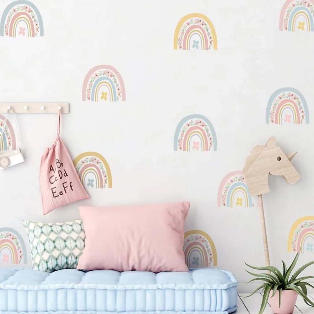 Rainbow Vinyl Wall Decals | 36pc Pastel Nursery Stickers | Professional Peel-and-Stick Creative Room Decor