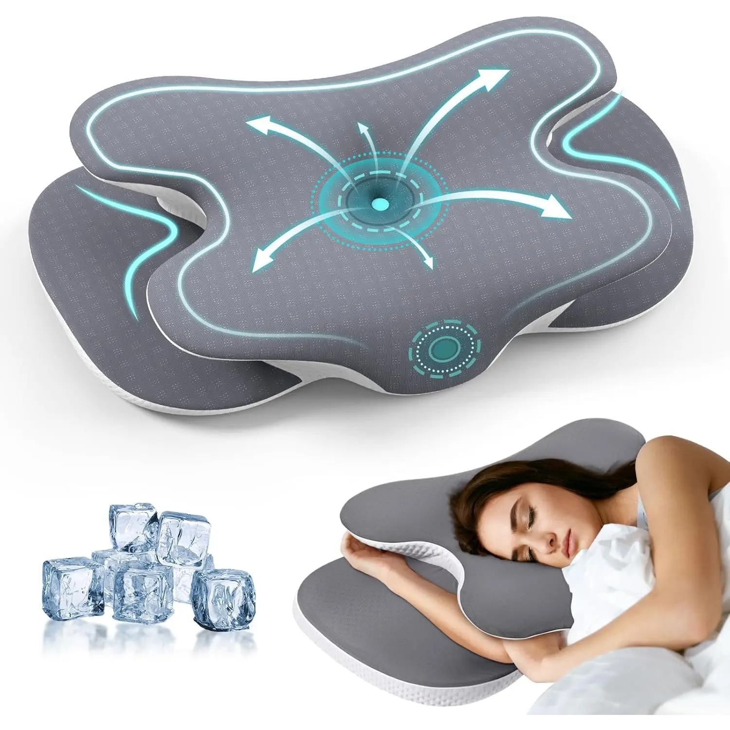 Ergonomic Cervical Neck Pillow Memory Foam Orthopedic Support Pillow with Silk Cover for Neck Shoulder Pain Relief