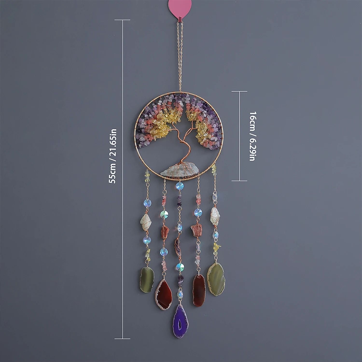 Natural Agate Dream Catcher Wall Hanging Boho Moon Star Sun Crystal Decor