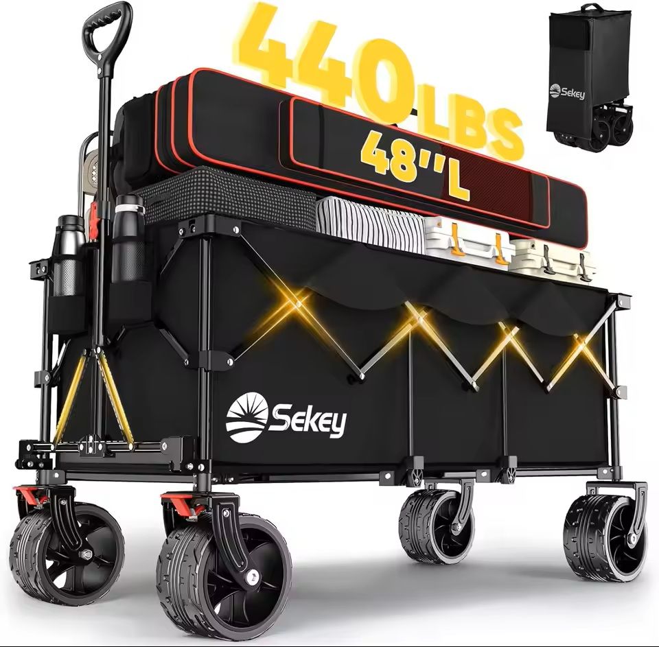 48 in Heavy Duty Collapsible Folding Wagon 440 lbs Capacity Utility Cart