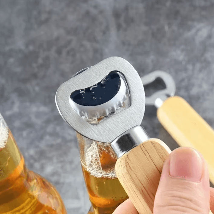 Heavy-Duty Beer Bottle Opener with Wooden Handle – Durable Stainless Steel Bottle Opener for Beer & Beverage Caps