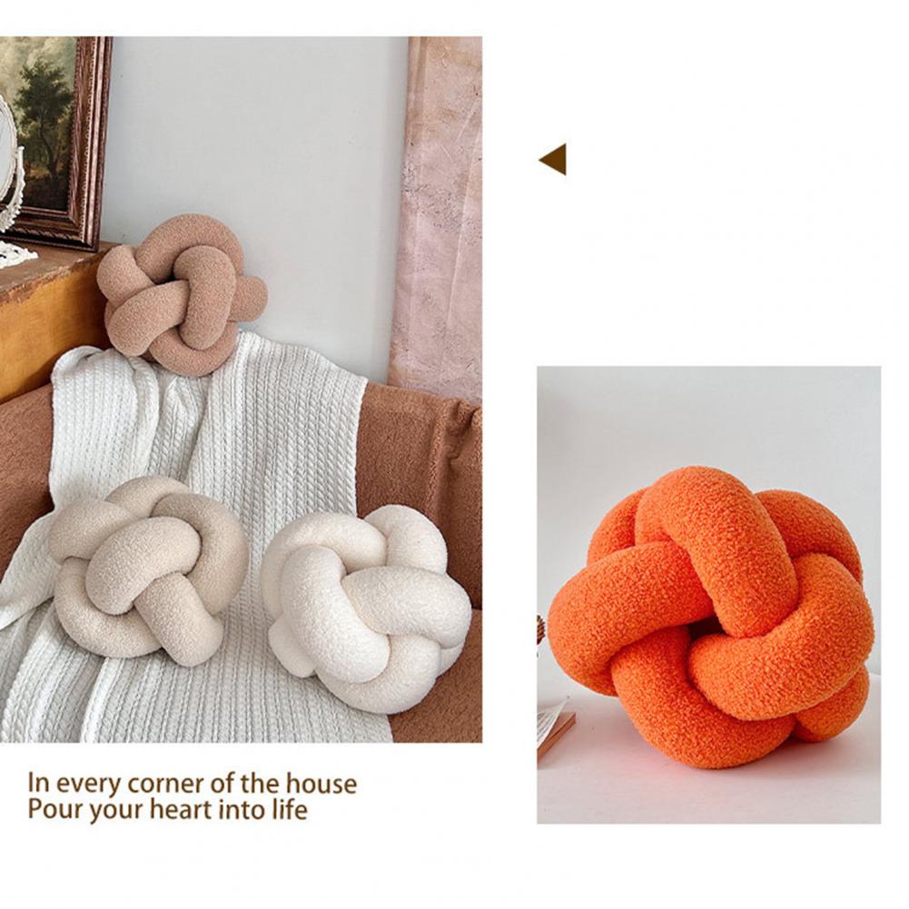 Braided Knot Round Ball Pillow, Soft Elastic Hand Knitted Decorative Pillow for Couch