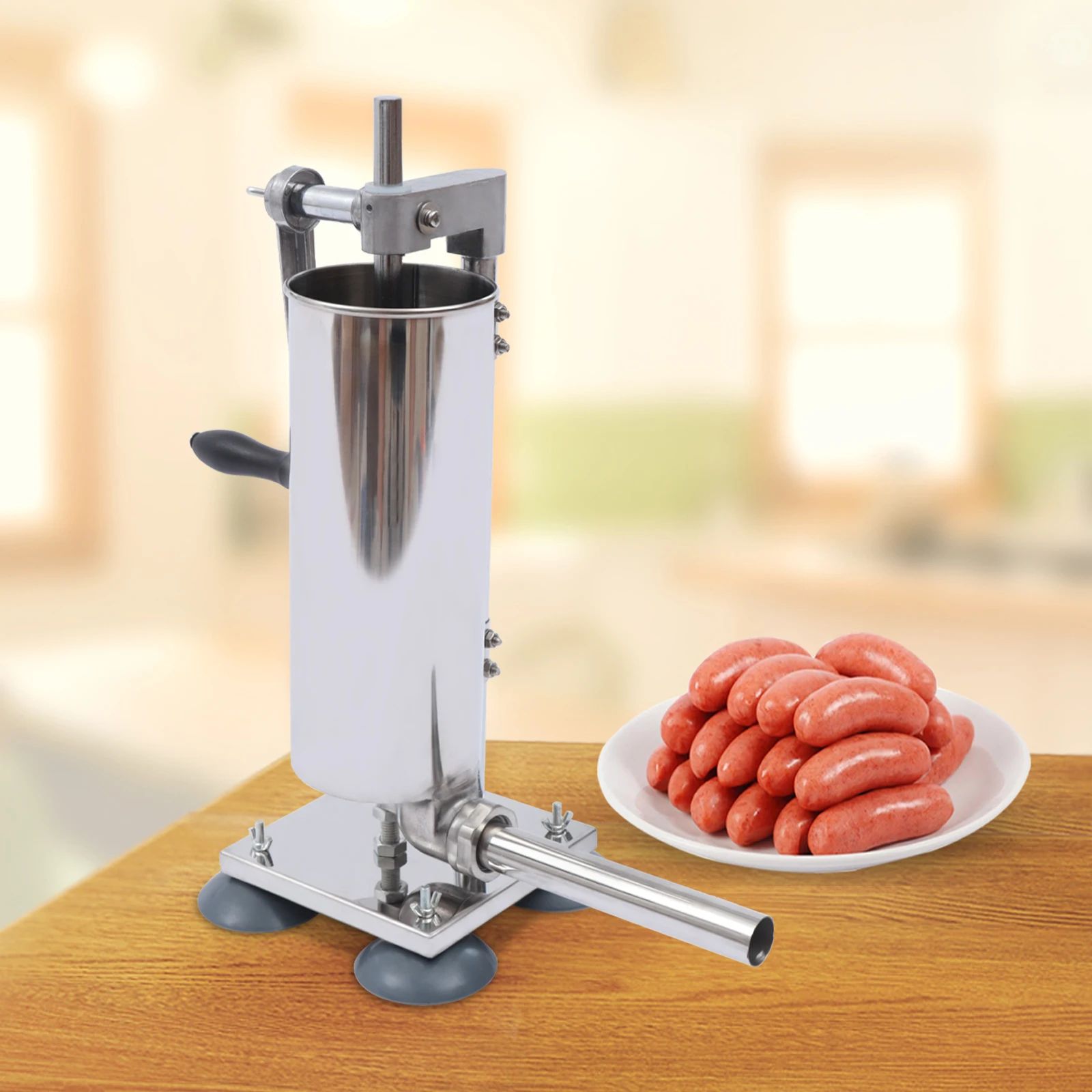 3L Stainless Steel Vertical Sausage Stuffer – Heavy Duty Manual Sausage Stuffer with 11 Filling Tubes