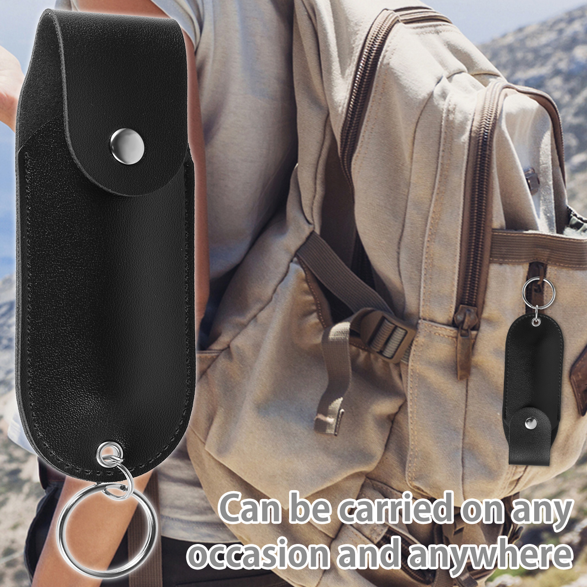 Portable Pepper Spray Holster, Leather Holder Keychain for Self Defense & Climbing