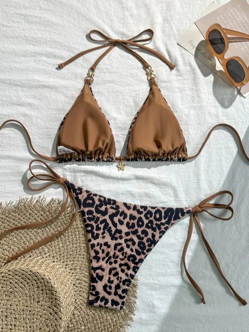 Leopard Print Halter Bikini Set