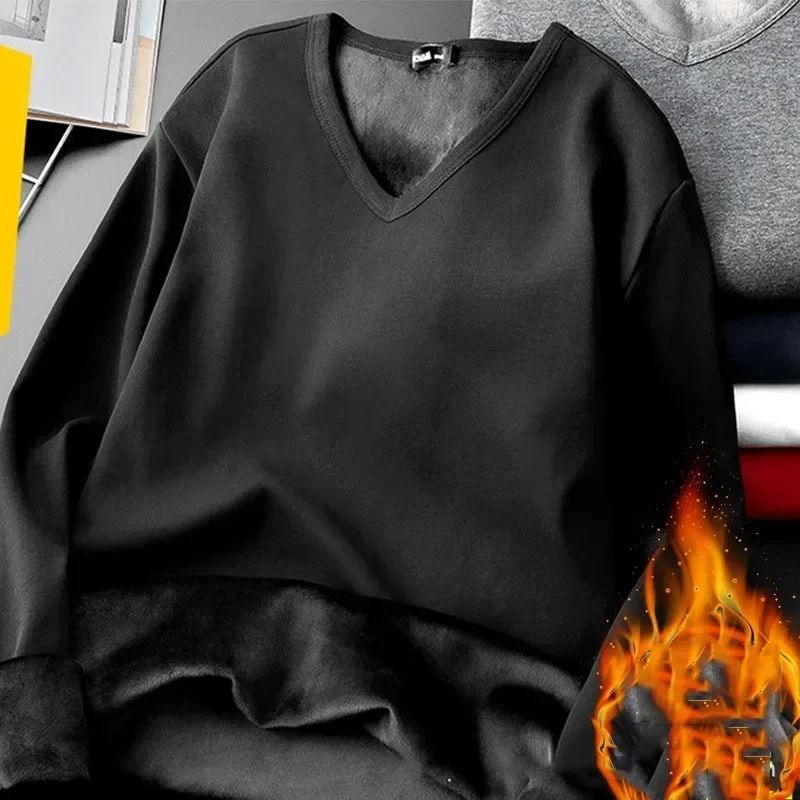 Men Plush Thermal Long Sleeve T Shirt Plus Velvet Fleece Lined Winter Base Layer Top