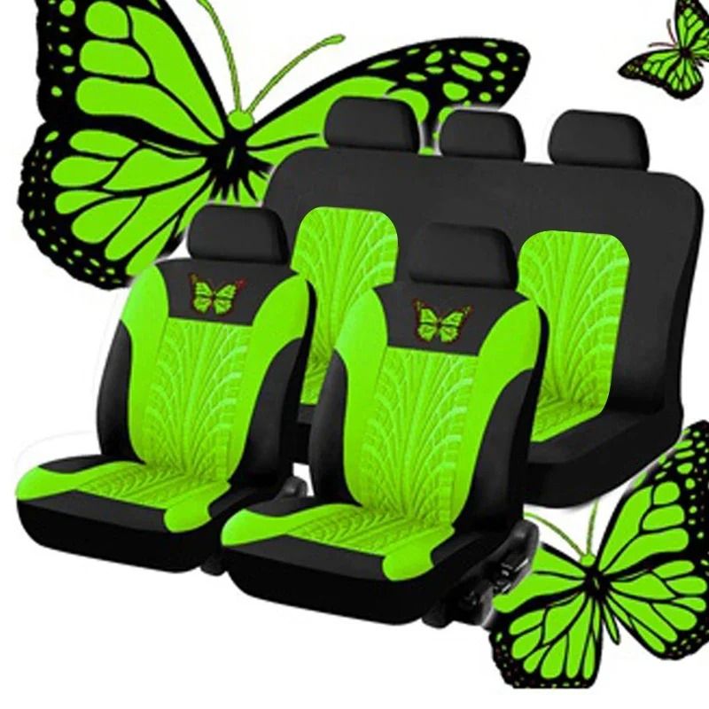 Universal Car Seat Cover Full Set with Butterfly Embroidery Design