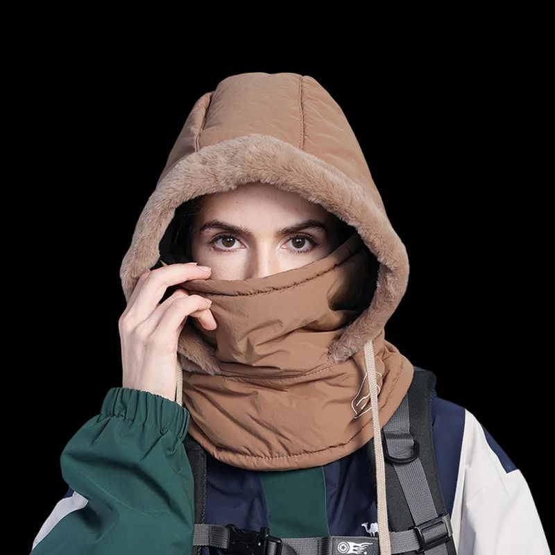Unisex Plush Balaclava Hat Winter Warm Knitted Neck Scarf with Face Mask