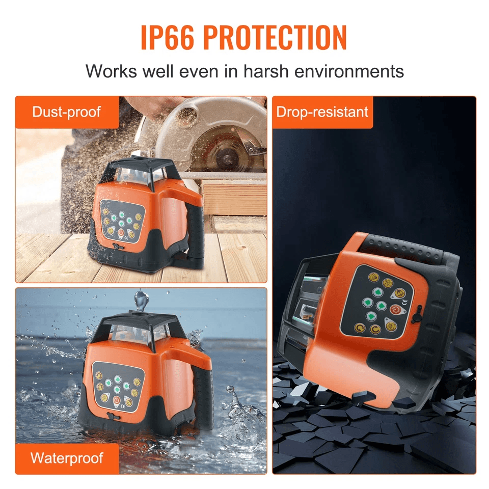 Self-Leveling 360° Rotary Green Beam Laser Level Tool Range, IP66 Waterproof, Remote Control, Rechargeable Battery