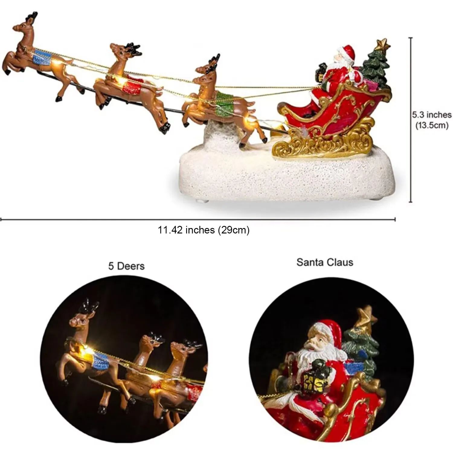 Santas Illuminated Sleigh & Reindeer Holiday Village Centerpiece