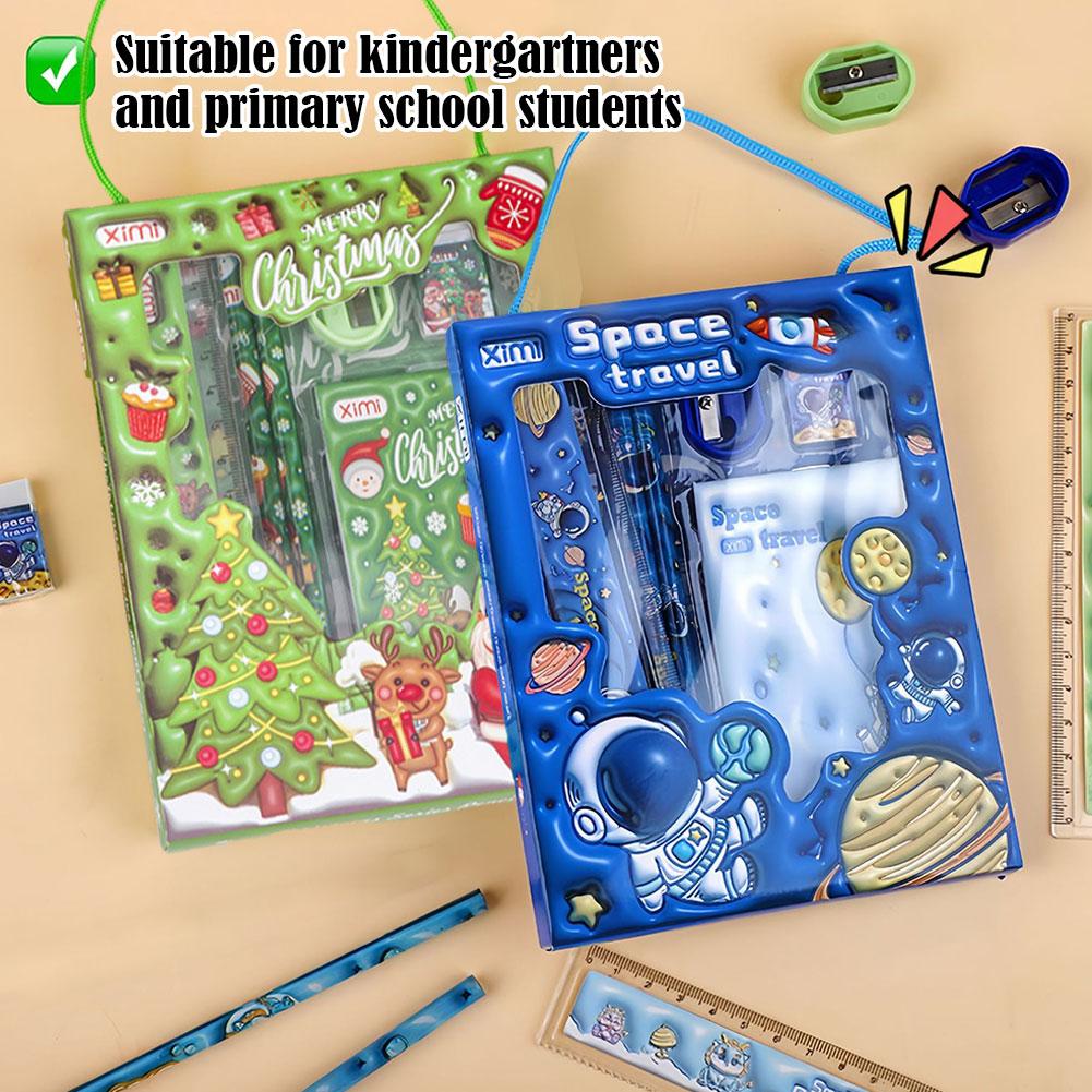 Cartoon Kids Stationery Set with Pencil Case, Pencils, and Erasers – Perfect School Supplies Gift Box