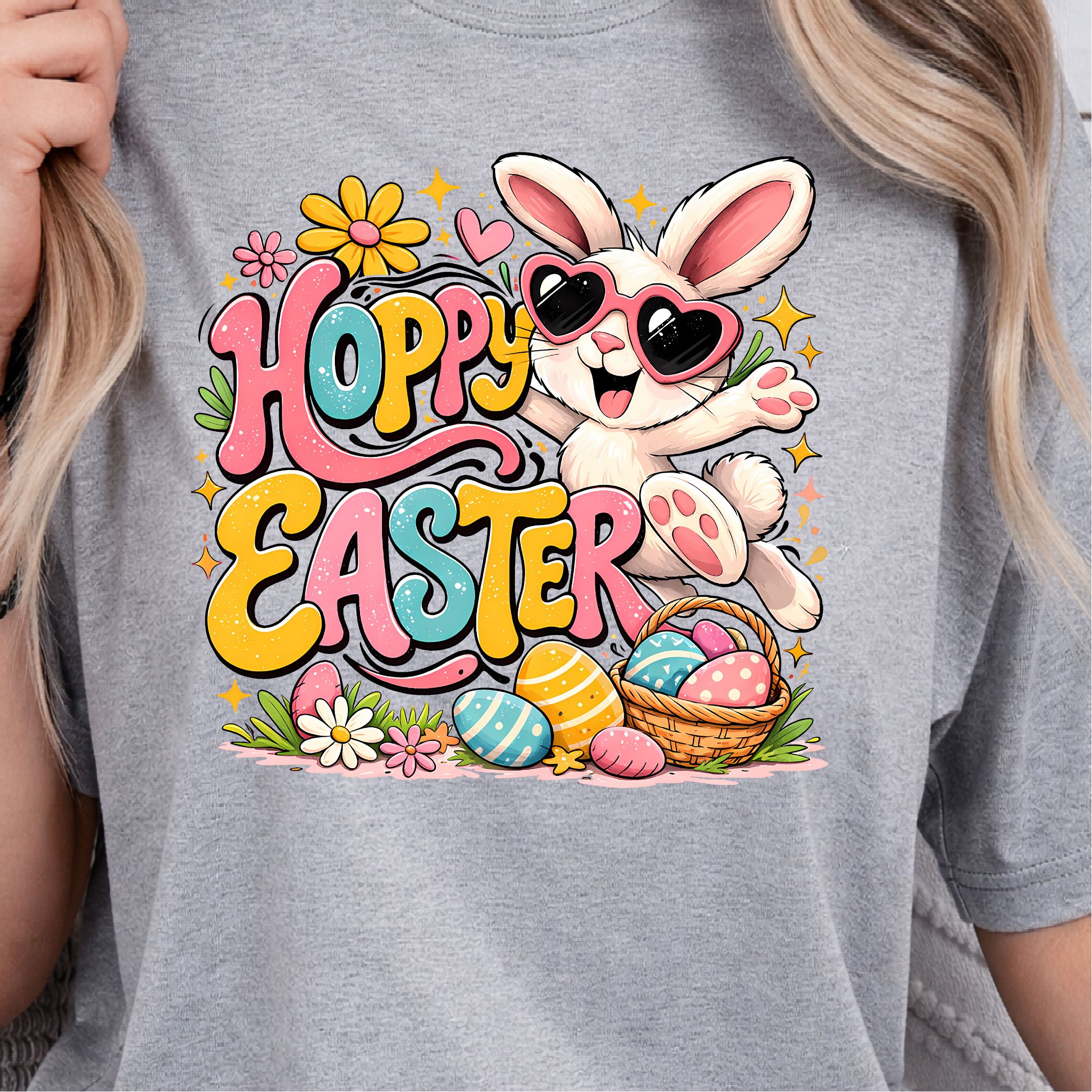 Hoppy Easter Shirt – Happy Cool Bunny & Easter Eggs Design Tee
