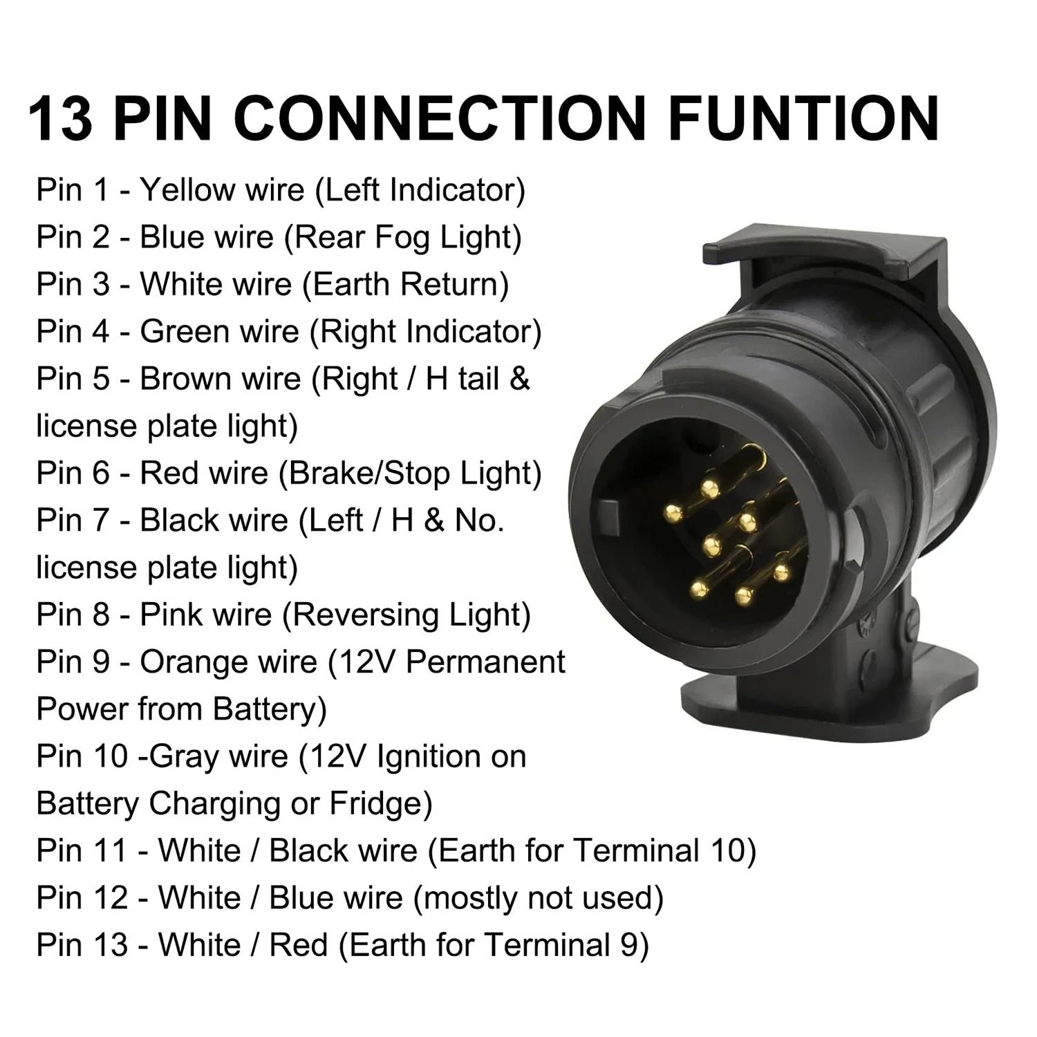 Trailer Adapter Plug to Convert 13 Pin Vehicle Socket to 7 Pin Trailer Connection