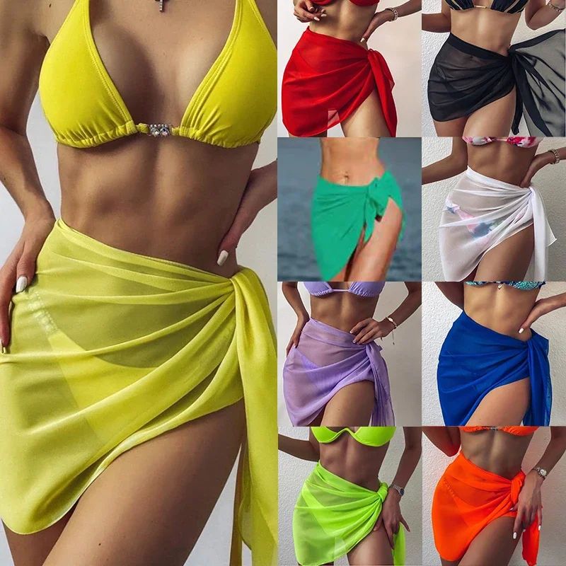 Sheer Chiffon Pareo Scarf Bikini Cover Up – Lightweight Beach Wrap Skirt for Women