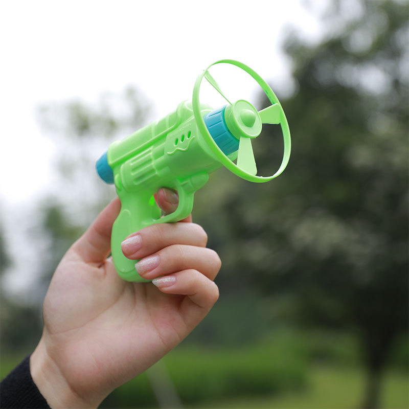 Kids Flying Saucer Launcher Bamboo Dragonfly Toy Gun with Light Up Spinner