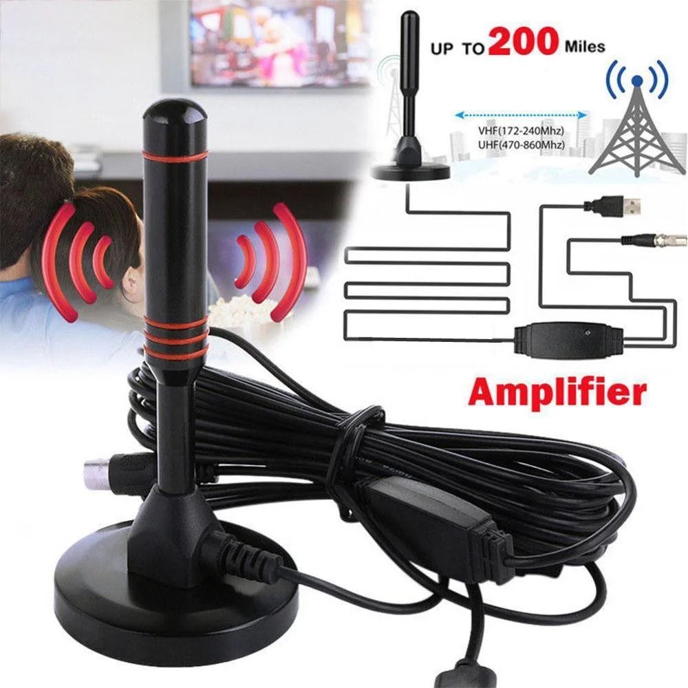 HD Digital TV Antenna Indoor with Signal Amplifier for VHF and UHF Channels