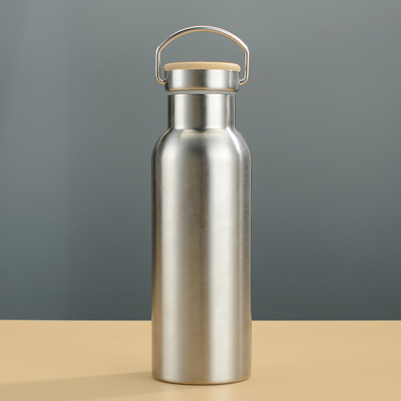 Bamboo Lid Insulated Water Bottle Stainless Steel Travel Thermos