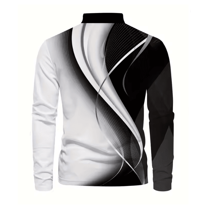 Mens Graphic Long Sleeve Polo Shirt Casual Statement Wear