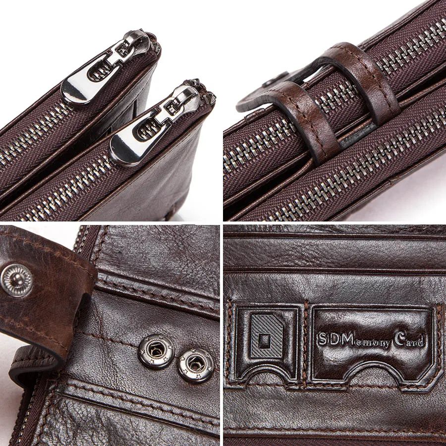 CONTACT'S Genuine Leather Men Clutch Wallet with Zipper Coin Pocket