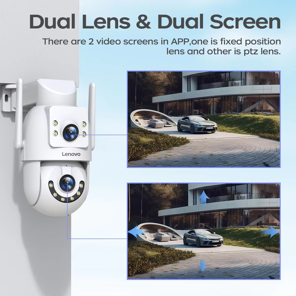 Lenovo 4K Dual Lens PTZ Outdoor WiFi Surveillance Camera with Auto Tracking