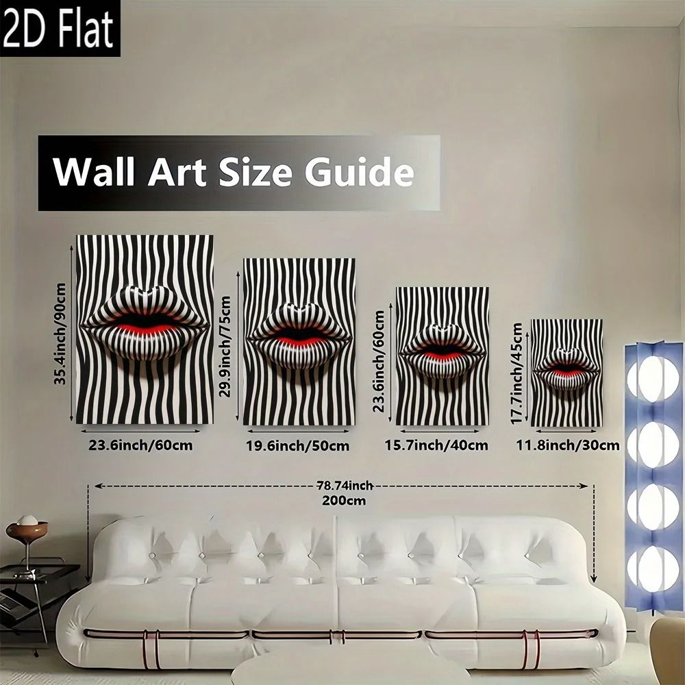 Abstract Striped Lips Canvas Art Print – Modern Black and White Wall Decor