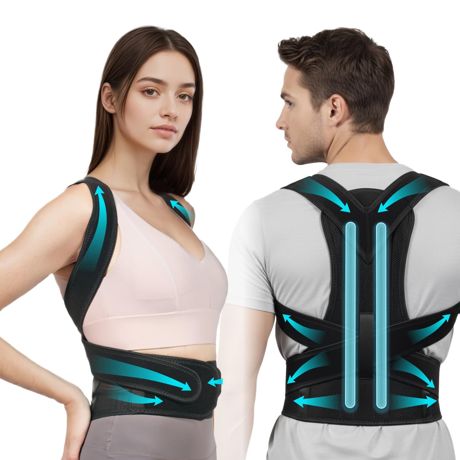 Back & Shoulder Support Brace Breathable Mesh for Pain Relief and Spine Support