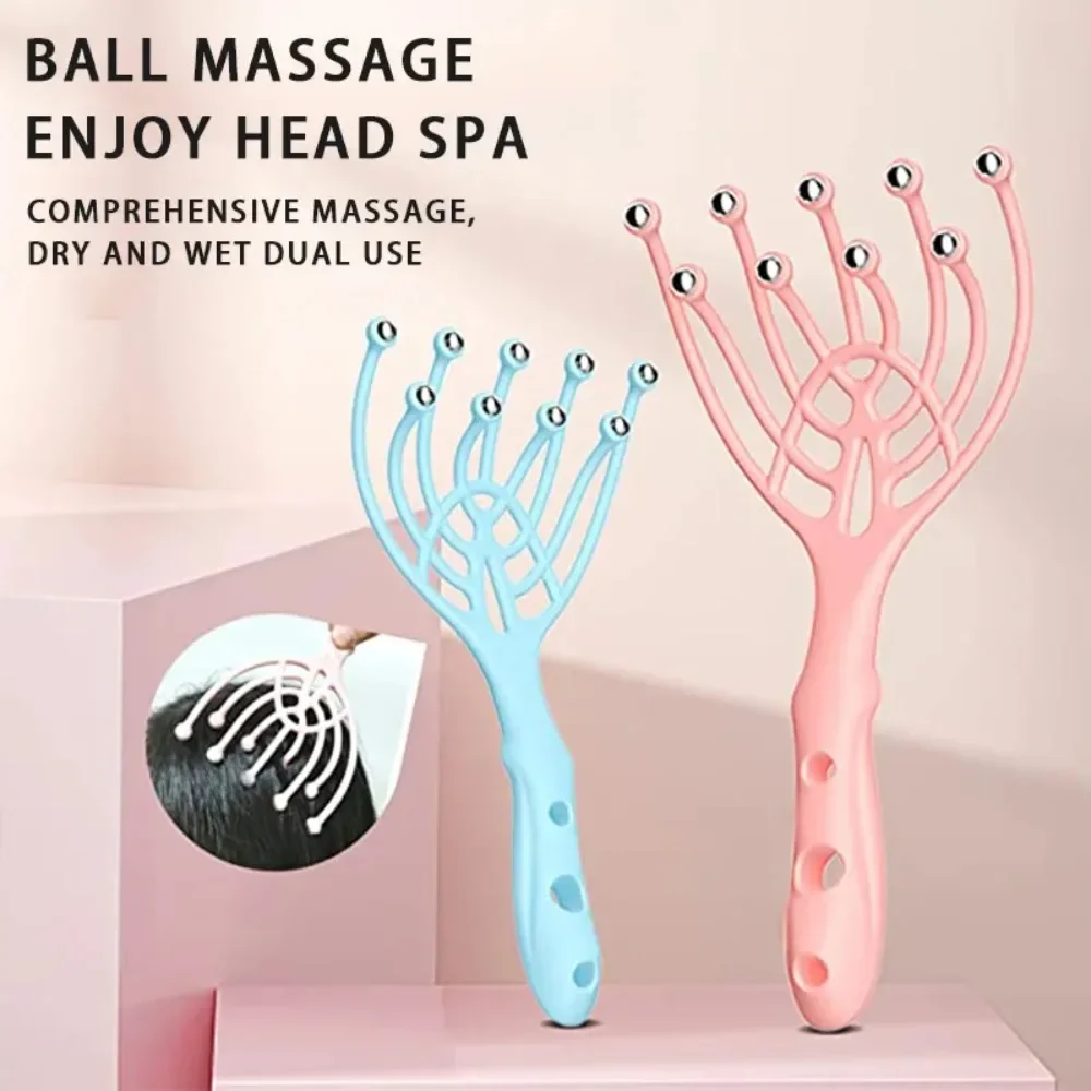 Five Finger Scalp Neck Comb Roller Hand Held Head Massager Steel Ball for Stress Relief