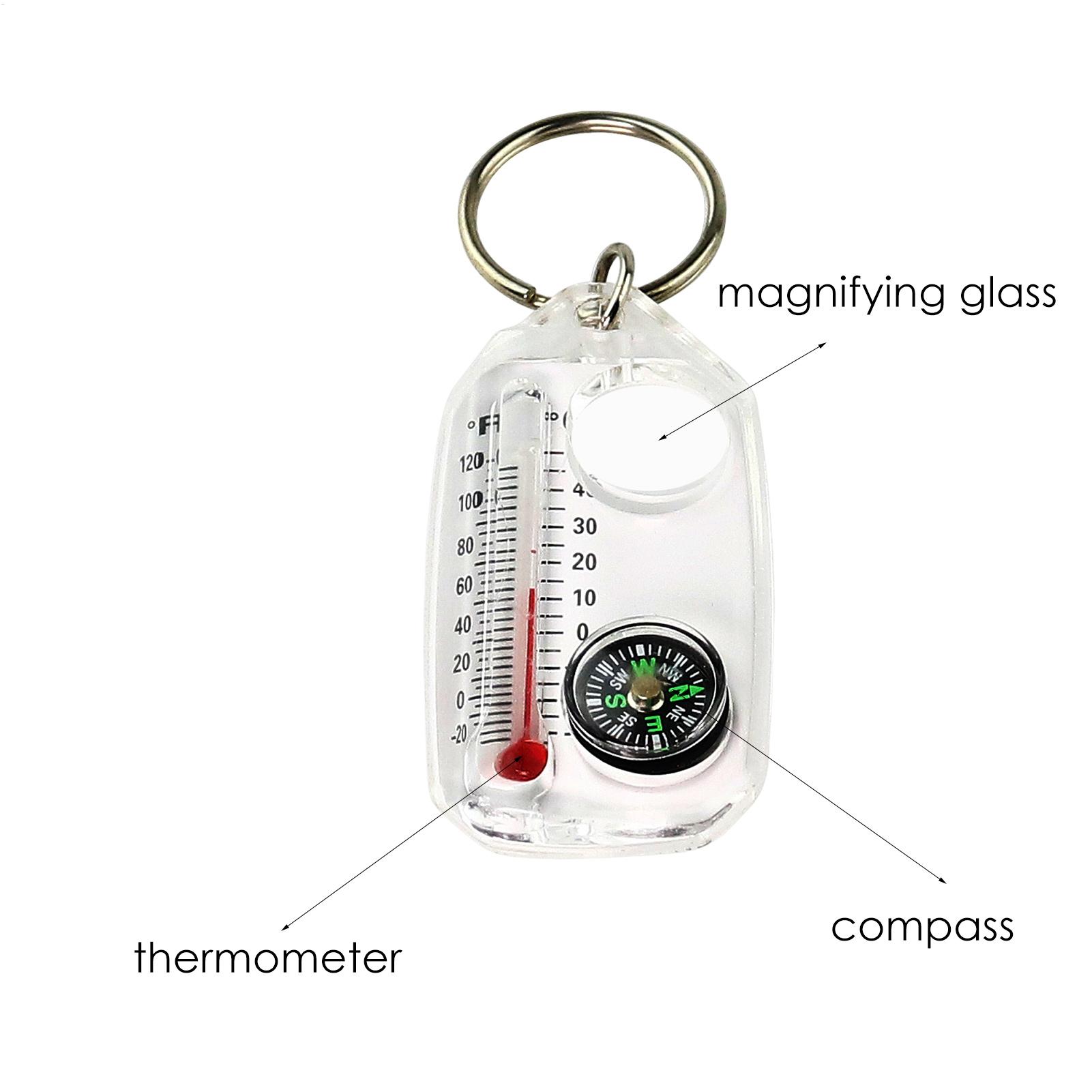 Mini Survival Compass Keychain with Thermometer for Camping Hiking Outdoor Navigation Tool