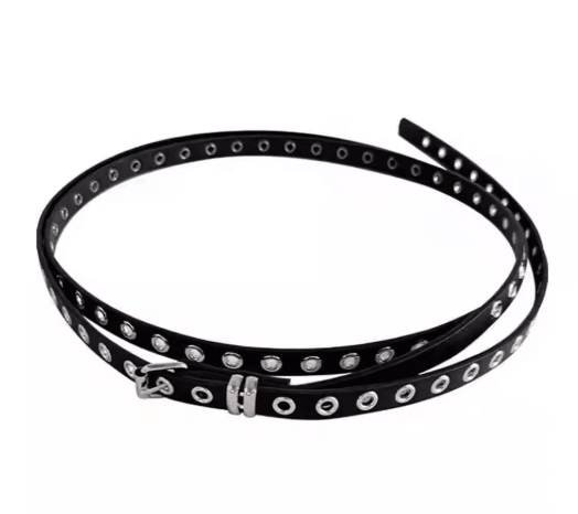 Double Circle PU Leather Belt for Women Thin Studded Punk Waist Belt