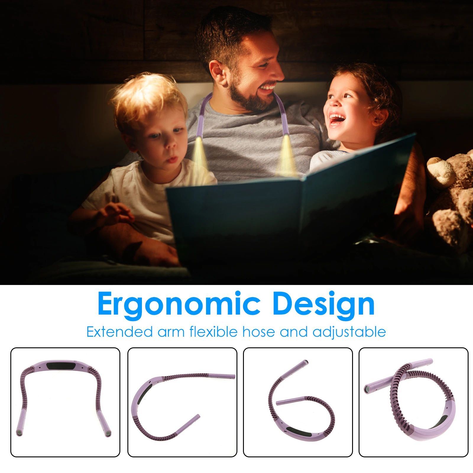 LED Neck Reading Light Rechargeable Book Light with Adjustable Brightness for Hands Free Reading