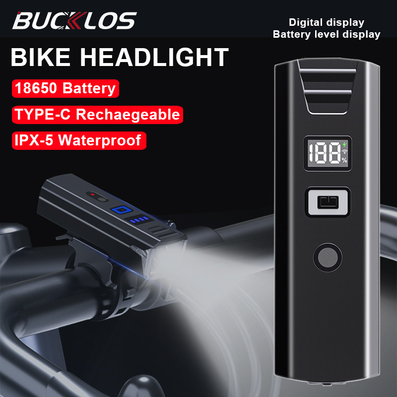 Rechargeable Bike Headlight with Battery, Bright Bicycle Front Light Type-C USB Handlebar Flashlight for Cycling