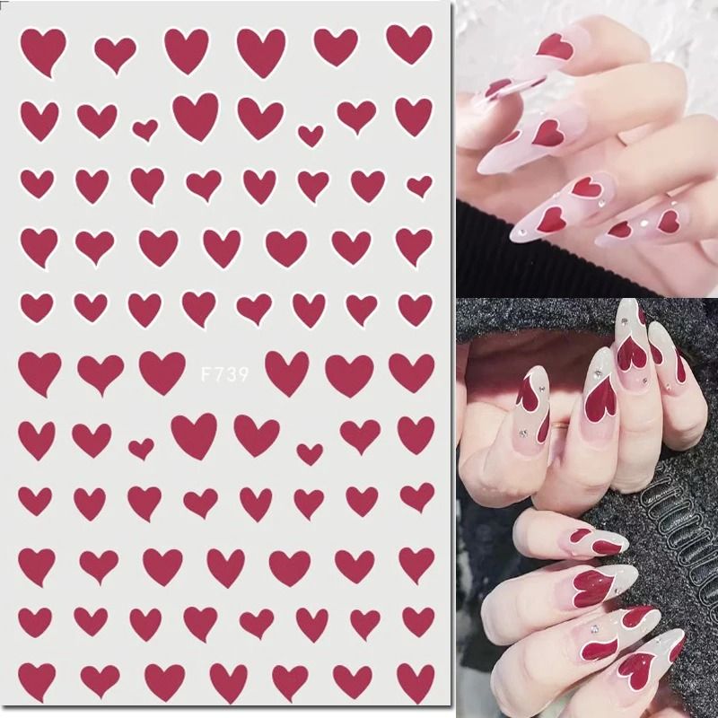 3D Nail Art Stickers Love Heart Star Cloud French Tip Nail Decals