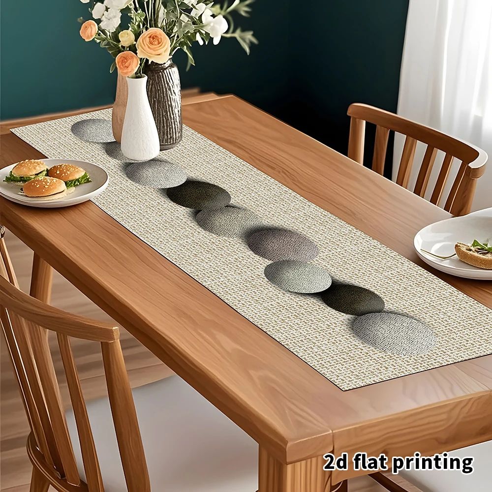 Earth-Tone Pebble Linen Table Runner – Textured Neutral Plaid Dining Tablecloth for Elegant Home Decor