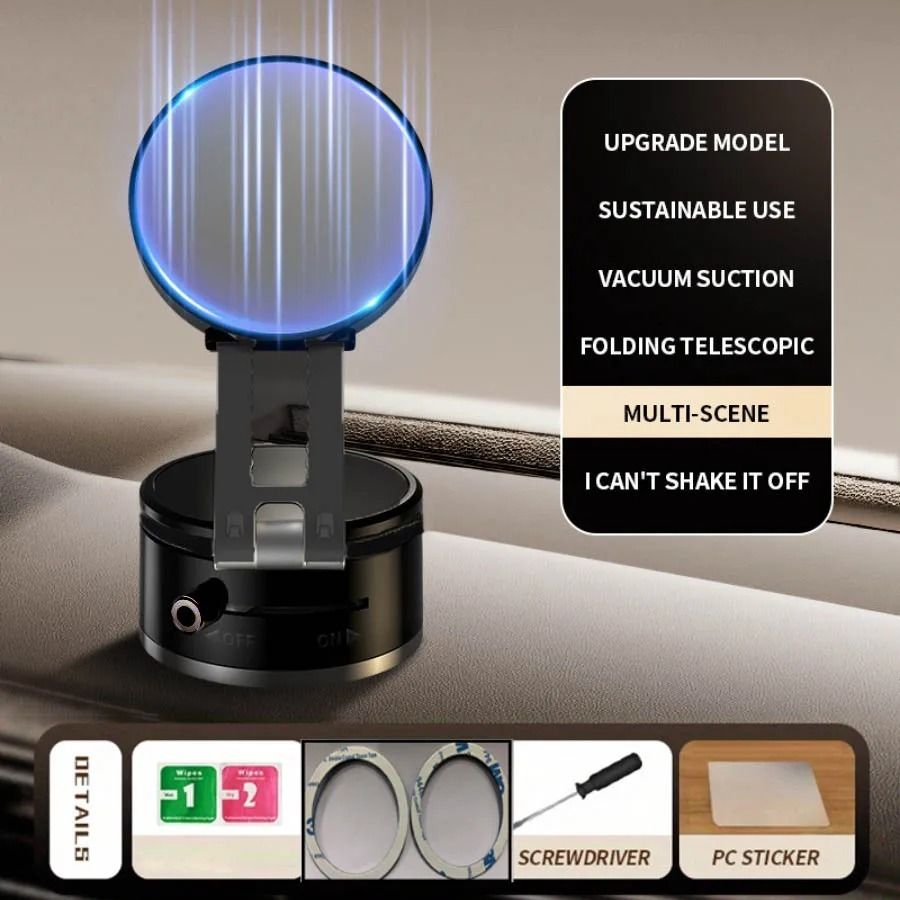 Upgraded Aluminum Alloy Vacuum Magnetic Car Phone Holder With 360 Degree Rotation And Foldable Design