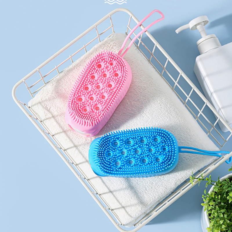 Double-sided Body Scrubber Handheld, Silicone Soft Bristles, Shower Bath Cleansing Skin Brush