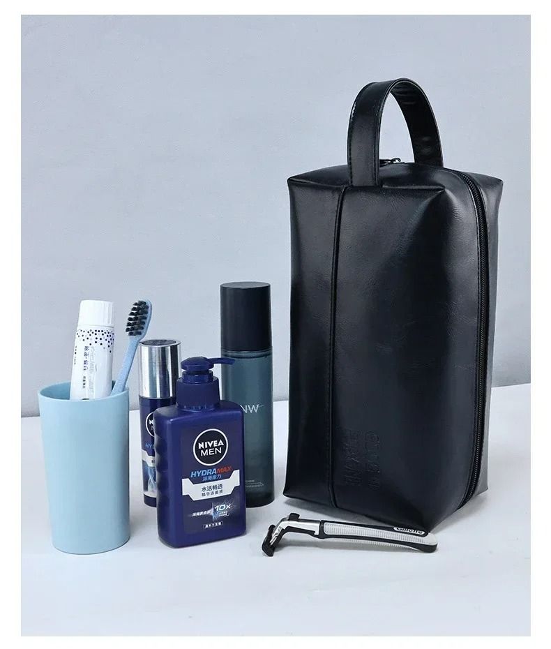 Mens Business PU Leather Travel Toiletry Bag