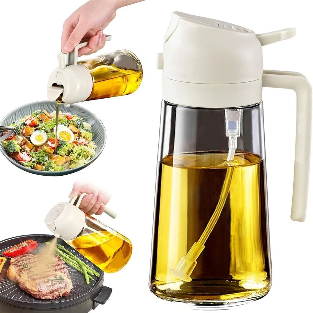 16oz/470ML Glass Oil Dispenser – 2-in-1 Automatic Flip Lid Cooking Sprayer