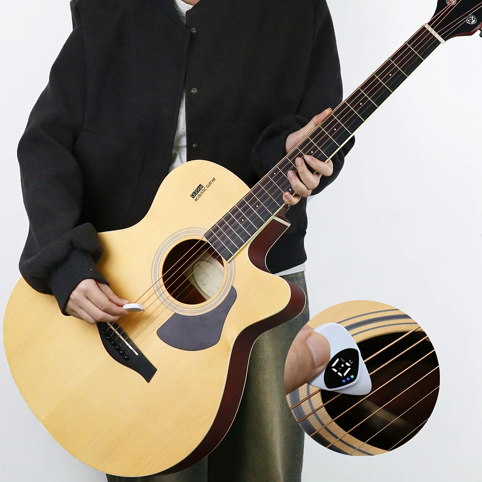 Guitar Tuner Pick Portable Digital Guitar Tuner for Ukulele and Acoustic Players