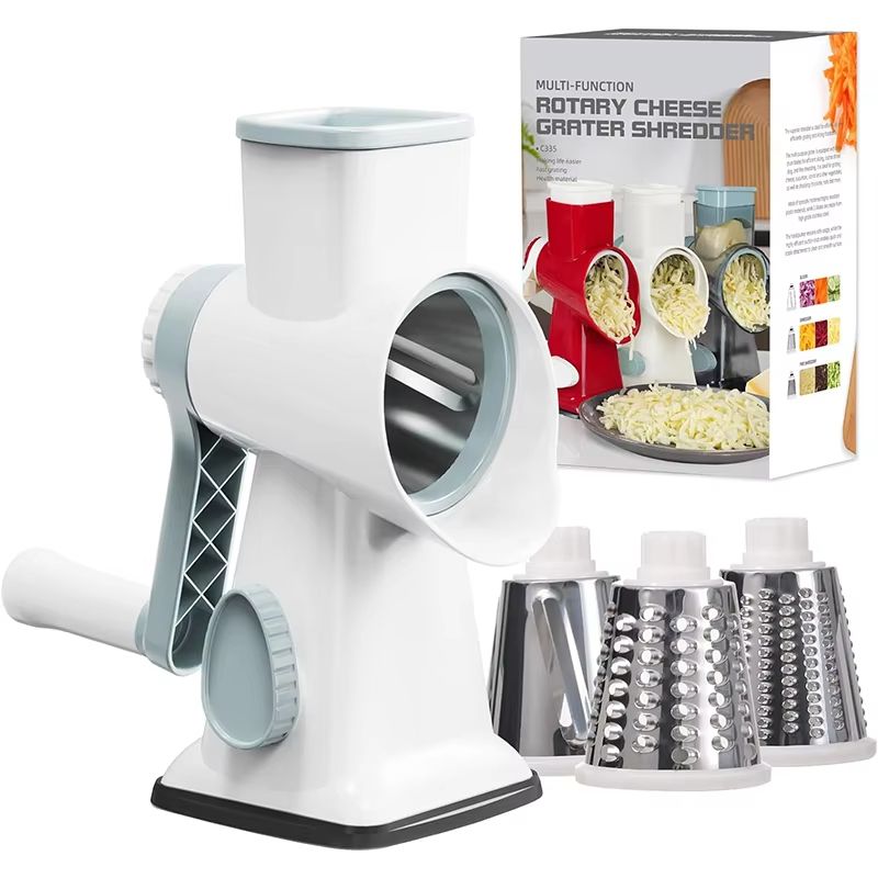 3-in-1 Rotary Cheese Grater & Manual Vegetable Slicer – Multi-Purpose Nut, Cheese, and Veggie Shredder